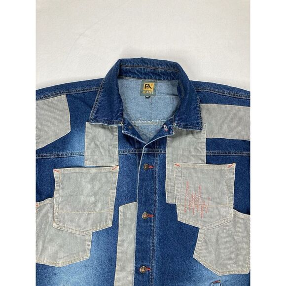 Boom X Blue Corduroy Long Sleeve Heavyweight Button Up Jean Jacket Mens XXL - Picture 2 of 13